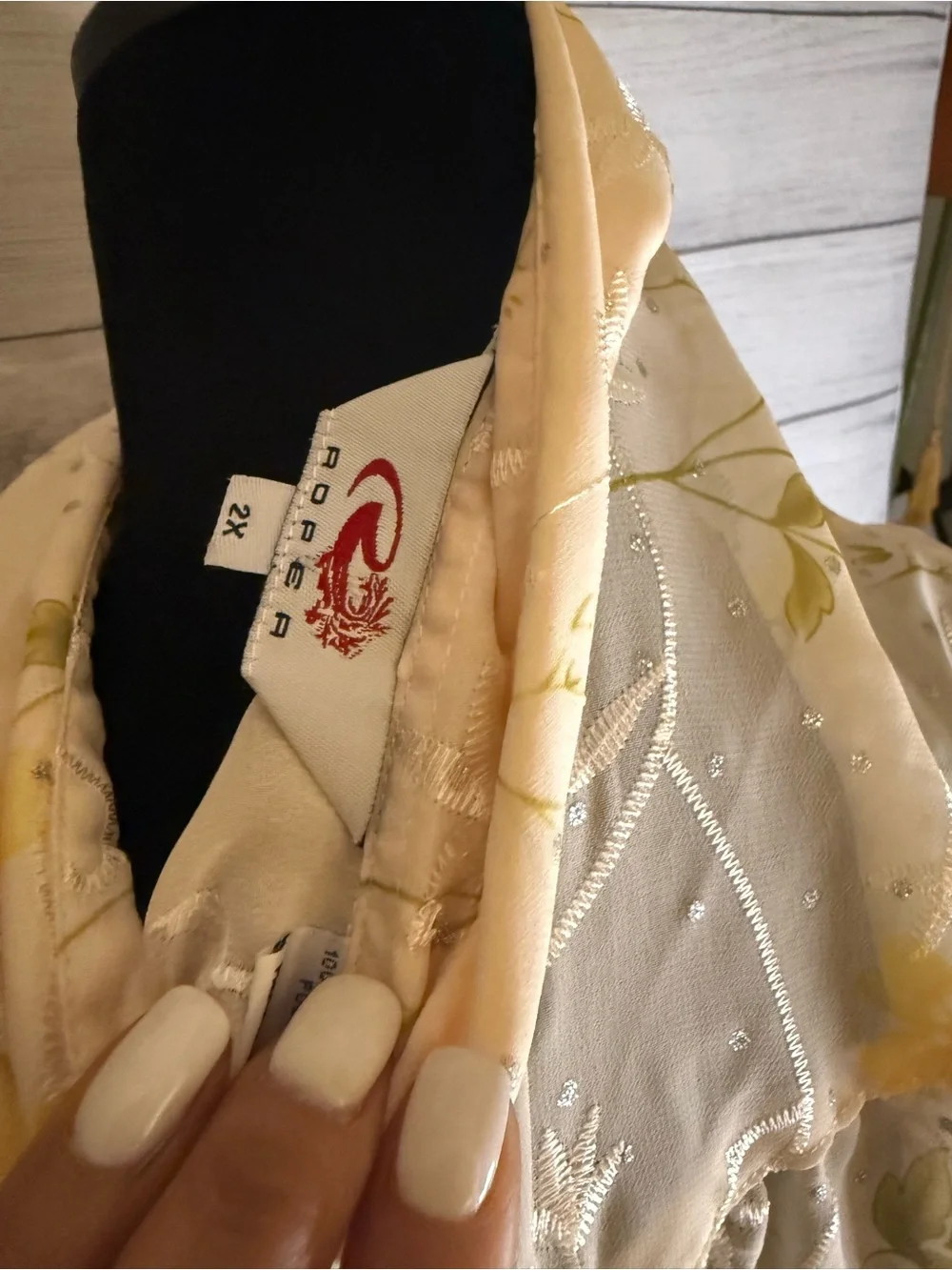Roper Sheer Floral Button-Up Blouse in Cream and Yellow - Picture 3 of 5